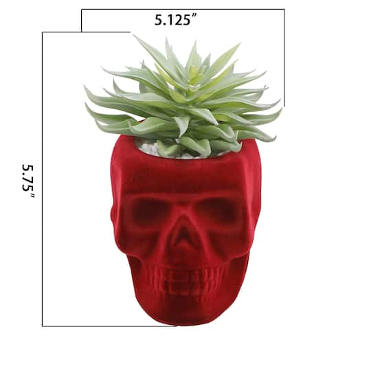Flora Bunda® Succulent in Burgundy Flocked Ceramic Skull